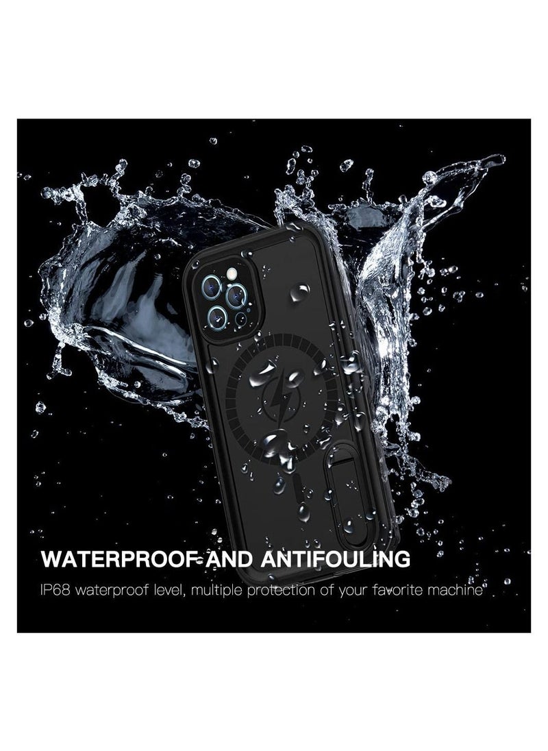 Generic - Case for iPhone 12  with Mag-Safe Charging,Waterproof with Built-in Screen Protector Military Grade Drop Tested Rugged Shockproof Kickstand for Apple iPhone 12 (Black) - Image 1