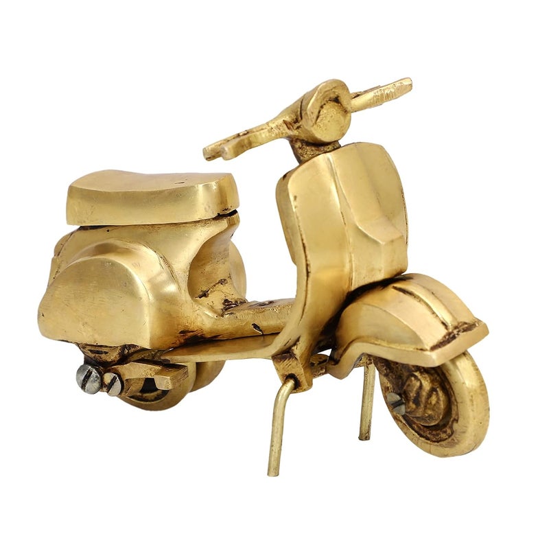 Jaszz Art bullock Jaszz Art Brass Vintage Scooter Figurine Statue for Showpiece 14x6x10 cm 650gm Golden Classic Antique Finish Vespa Scooter for Home Decor Decoration for Office Counter Centre Table  - Image 3