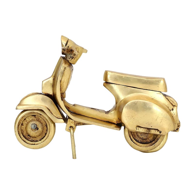 Jaszz Art bullock Jaszz Art Brass Vintage Scooter Figurine Statue for Showpiece 14x6x10 cm 650gm Golden Classic Antique Finish Vespa Scooter for Home Decor Decoration for Office Counter Centre Table  - Image 2