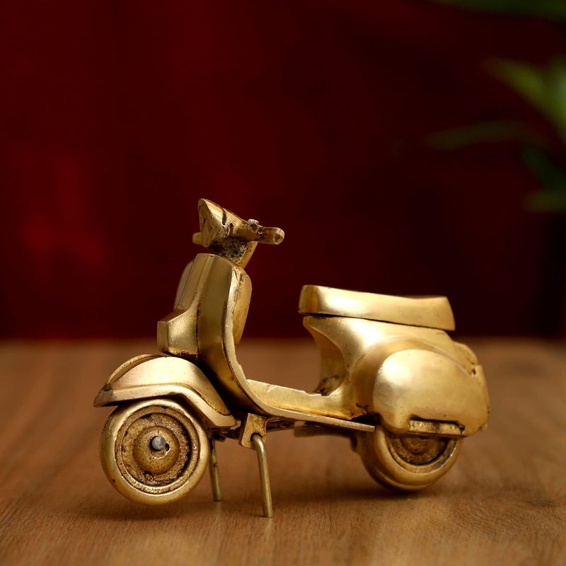 Jaszz Art bullock Jaszz Art Brass Vintage Scooter Figurine Statue for Showpiece 14x6x10 cm 650gm Golden Classic Antique Finish Vespa Scooter for Home Decor Decoration for Office Counter Centre Table  - Image 1