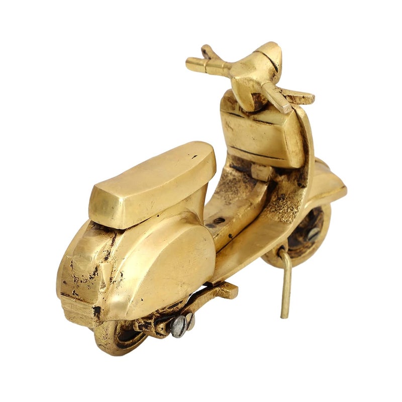 Jaszz Art bullock Jaszz Art Brass Vintage Scooter Figurine Statue for Showpiece 14x6x10 cm 650gm Golden Classic Antique Finish Vespa Scooter for Home Decor Decoration for Office Counter Centre Table  - Image 5