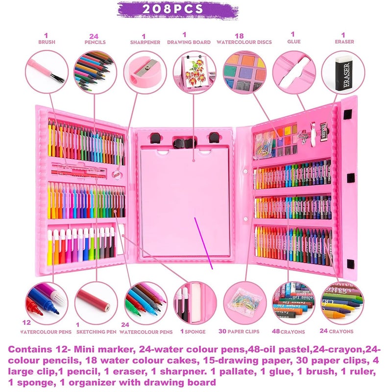Karp Children Deluxe Art Drawing Set for Kids Case Art and Craft Supplies Drawing and Painting Set Great Gift (208Pcs -Pink) - Image 3
