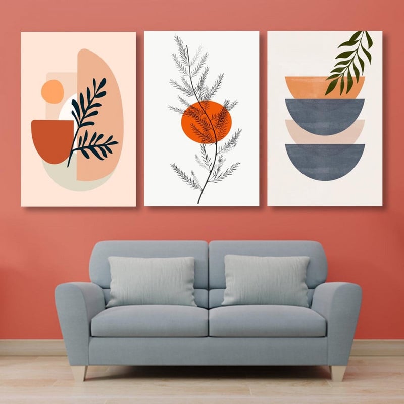 Marktna Three modern-designed canvas paintings with a hollow frame, measuring (150×70), three pieces - Image 1
