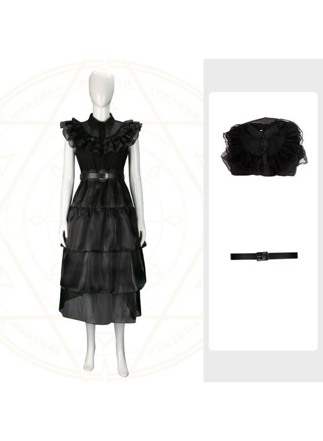 NIBEMINENT The Adams family's cosplay costume, chiffon dress, Wednesday black retro role-playing black chiffon - Image 1