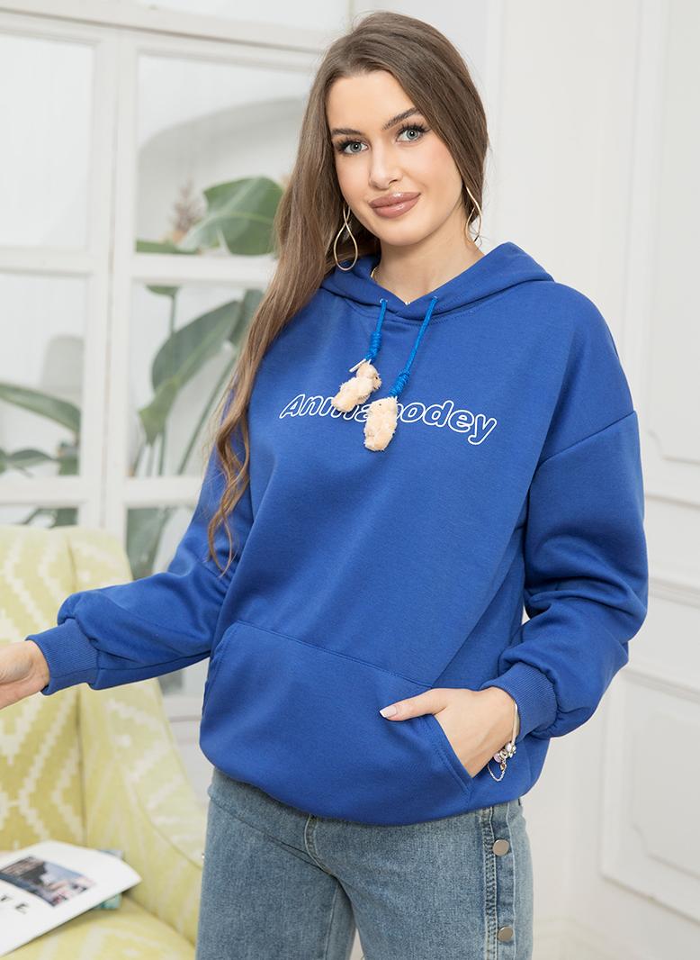 FridayIn Casual Hooded Solid color Tassel Regular sleeve Sweatshirts & Hoodies Blue - Image 1