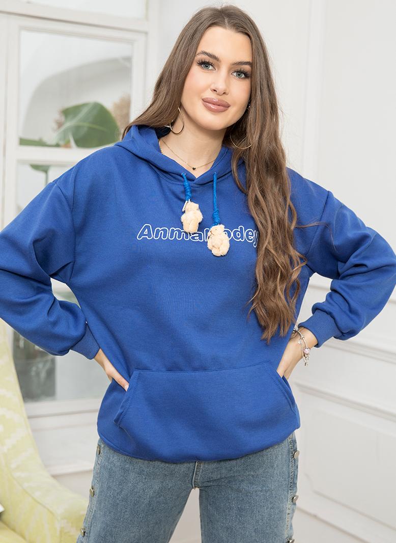 FridayIn Casual Hooded Solid color Tassel Regular sleeve Sweatshirts & Hoodies Blue - Image 3
