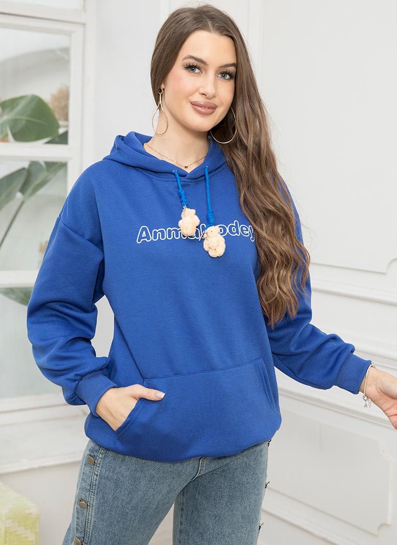 FridayIn Casual Hooded Solid color Tassel Regular sleeve Sweatshirts & Hoodies Blue - Image 4