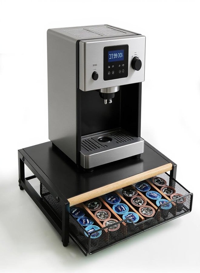 WILDMOS Coffee Pod Drawer,Coffee Station Organizer for Coffee Pod Storage,Movable Solid Wood Partition Board, Counter Coffee Bar Accessories for Nespresso Pods,Cream, Spoon, Sugar（Black) - Image 2
