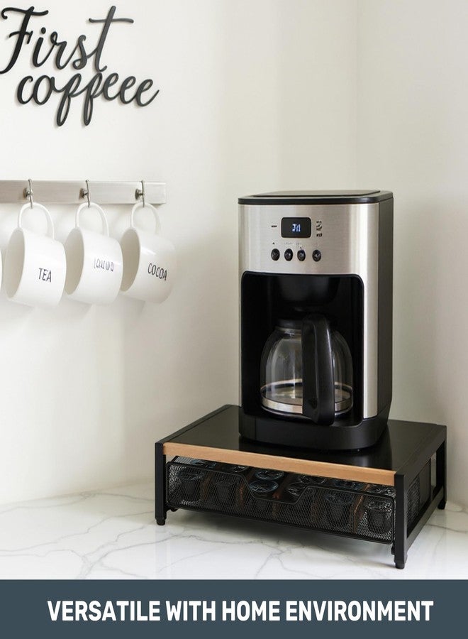WILDMOS Coffee Pod Drawer,Coffee Station Organizer for Coffee Pod Storage,Movable Solid Wood Partition Board, Counter Coffee Bar Accessories for Nespresso Pods,Cream, Spoon, Sugar（Black) - Image 3