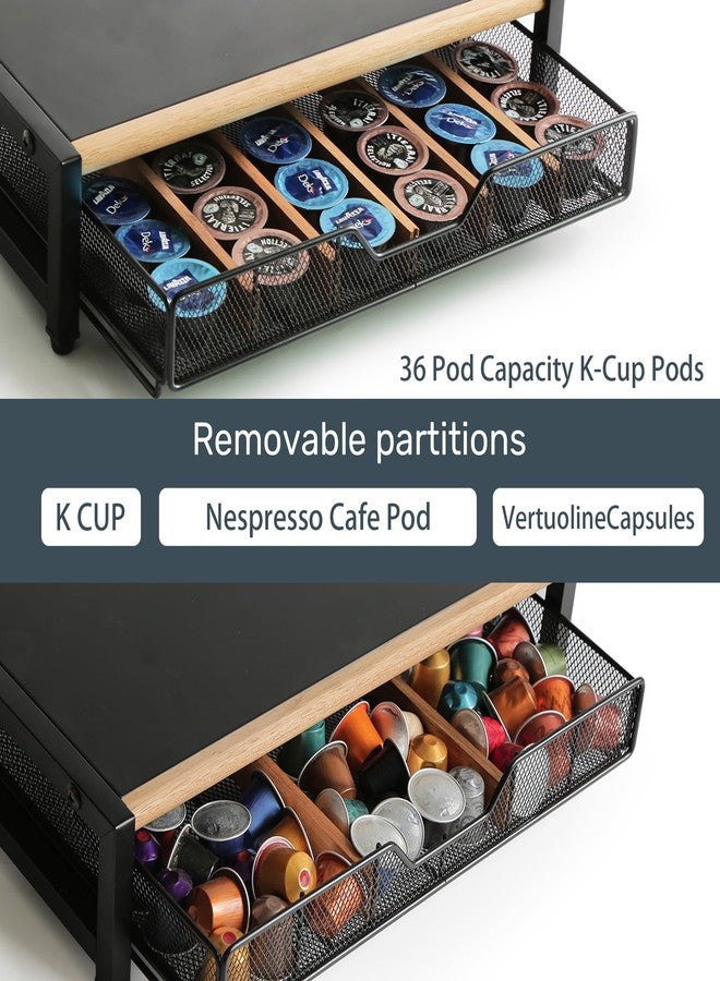 WILDMOS Coffee Pod Drawer,Coffee Station Organizer for Coffee Pod Storage,Movable Solid Wood Partition Board, Counter Coffee Bar Accessories for Nespresso Pods,Cream, Spoon, Sugar（Black) - Image 4