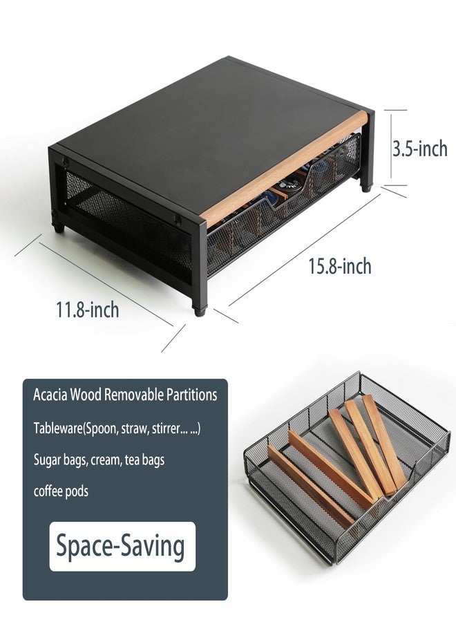 WILDMOS Coffee Pod Drawer,Coffee Station Organizer for Coffee Pod Storage,Movable Solid Wood Partition Board, Counter Coffee Bar Accessories for Nespresso Pods,Cream, Spoon, Sugar（Black) - Image 5