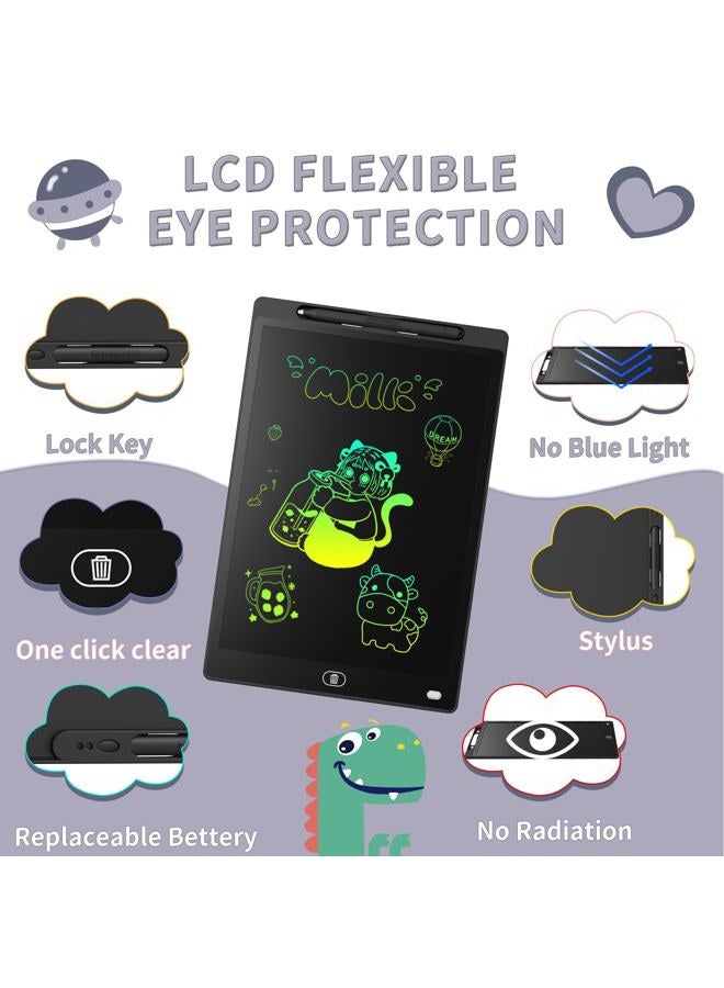 Genialba [2 Pieces] LCD Writing Board, 12 Inches, Genialba Colourful LCD Writing Tablet, LCD Writing Tablet, Electronic Tablet, Graphic Tablet for Children's Games 2 3 4 5 6 7 Years Boys Girls (Black & White) - Image 2