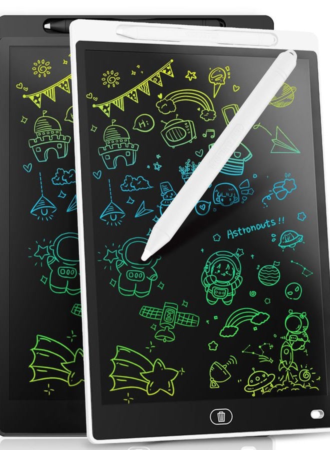 Genialba [2 Pieces] LCD Writing Board, 12 Inches, Genialba Colourful LCD Writing Tablet, LCD Writing Tablet, Electronic Tablet, Graphic Tablet for Children's Games 2 3 4 5 6 7 Years Boys Girls (Black & White) - Image 1