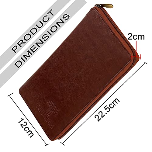 TULMAN PU Leather Passport Holder Multipurpose Travel Wallet for Air Ticket Credit Debit Visiting Cards Cheque Book Holder for Men & Women - 12 x 22.5 x 2 CM - Brown - Image 3