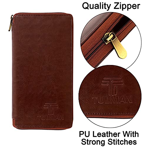 TULMAN PU Leather Passport Holder Multipurpose Travel Wallet for Air Ticket Credit Debit Visiting Cards Cheque Book Holder for Men & Women - 12 x 22.5 x 2 CM - Brown - Image 5