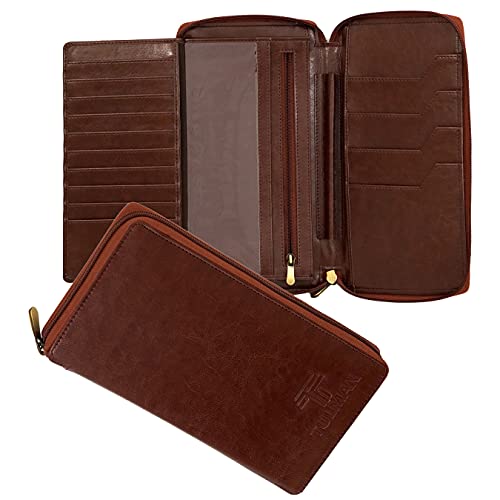 TULMAN PU Leather Passport Holder Multipurpose Travel Wallet for Air Ticket Credit Debit Visiting Cards Cheque Book Holder for Men & Women - 12 x 22.5 x 2 CM - Brown - Image 1