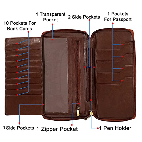 TULMAN PU Leather Passport Holder Multipurpose Travel Wallet for Air Ticket Credit Debit Visiting Cards Cheque Book Holder for Men & Women - 12 x 22.5 x 2 CM - Brown - Image 4