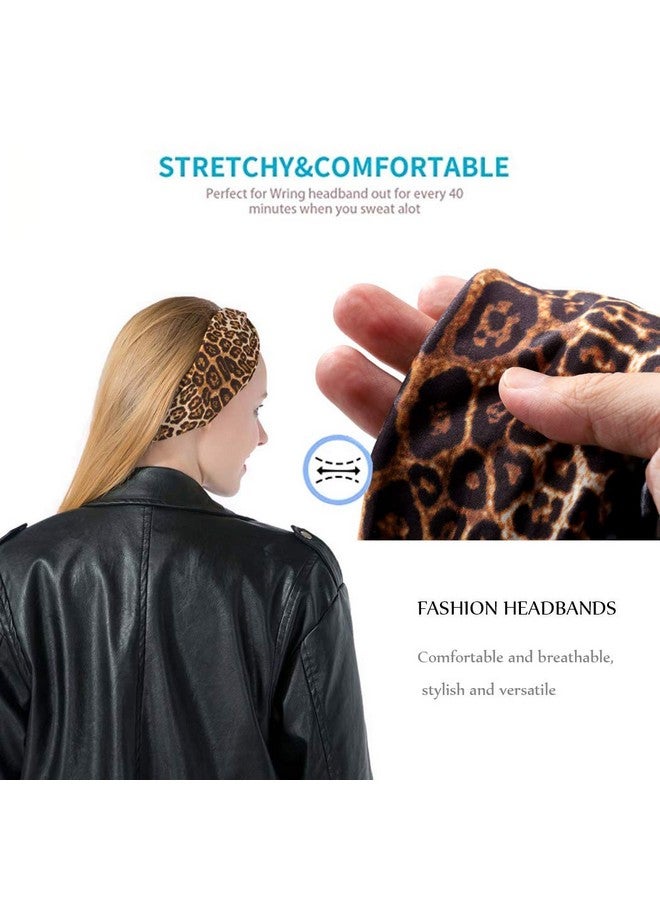 GORTIN Boho Headbands Black Yoga Leopard Hair Bands Stretch Wide Head Bands Twist Turban Knot Sweatbands Elastic Hair Wraps For Women And Girls Pack Of 4 - Image 5