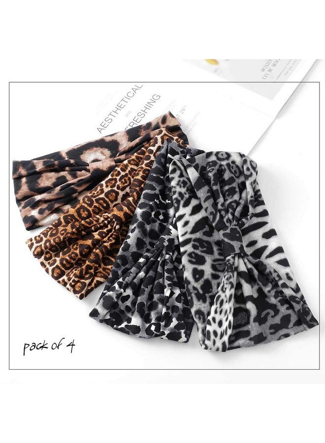 GORTIN Boho Headbands Black Yoga Leopard Hair Bands Stretch Wide Head Bands Twist Turban Knot Sweatbands Elastic Hair Wraps For Women And Girls Pack Of 4 - Image 2