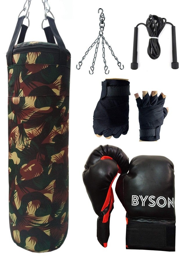 Byson New Army Boxing Kit Set for Men and Senior (36inch Punching Bag, 14oz Boxing Gloves, Hand Wrap, Chain, Skipping Rope) Heavy Bag - Image 1
