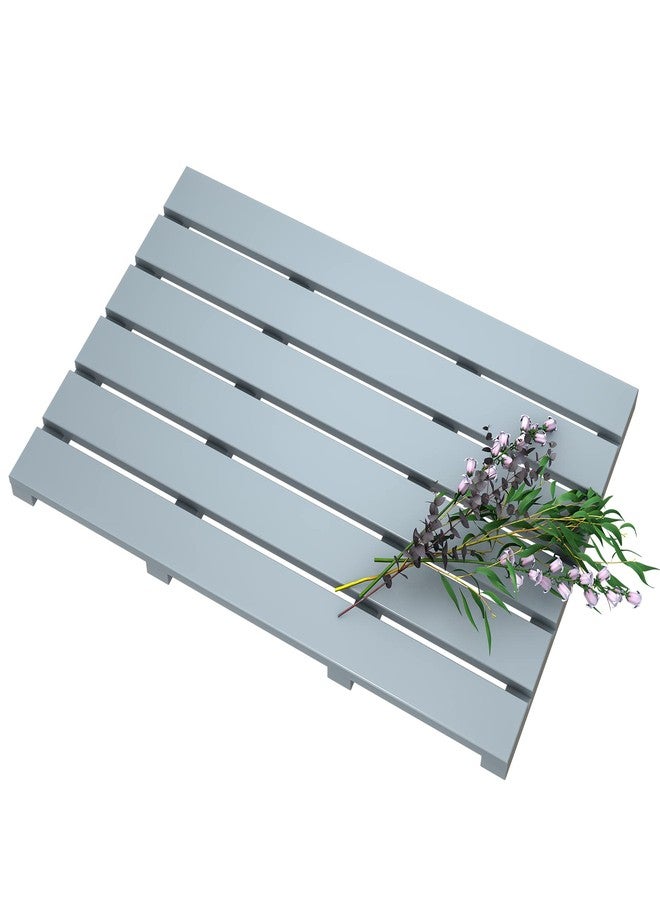 Bamfan Bamboo Wooden Bath Floor Mat for Luxury Shower - Non-Slip Bathroom Waterproof Carpet for Indoor or Outdoor Use (Bluish Grey) - Image 1