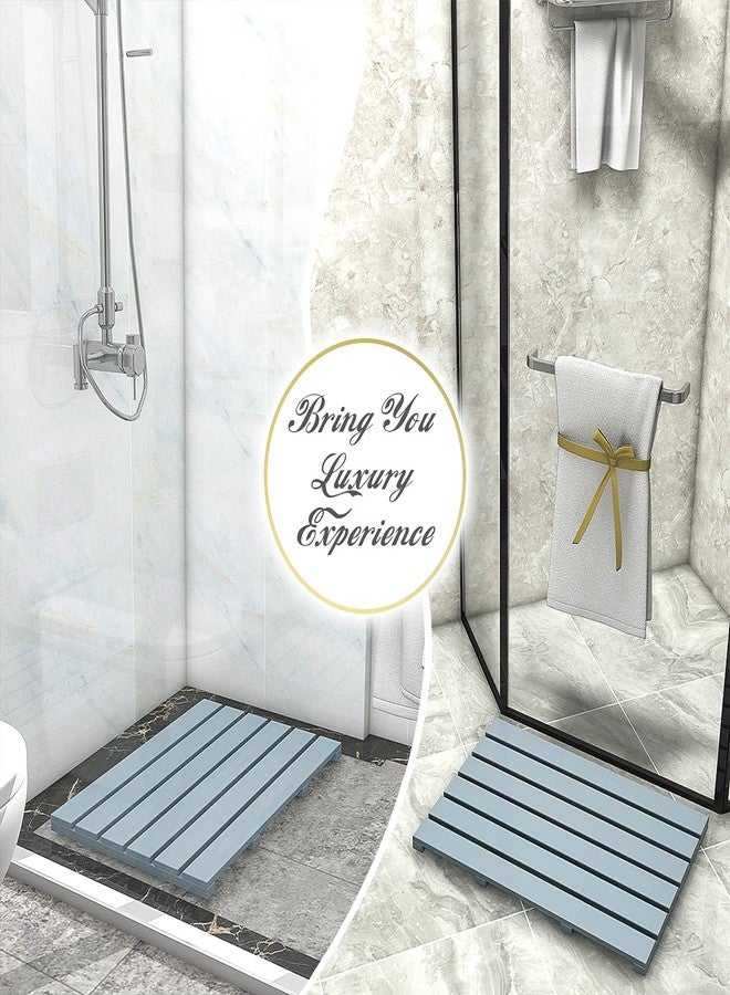 Bamfan Bamboo Wooden Bath Floor Mat for Luxury Shower - Non-Slip Bathroom Waterproof Carpet for Indoor or Outdoor Use (Bluish Grey) - Image 3