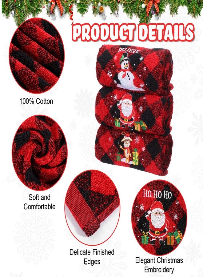 Moukeren 3 Pack Christmas Bath Hand Towels Red Black Buffalo Plaid Kitchen Bathroom Decorations 13.78 x 24.8 in Embroidery Cotton Fingertip Dish Towel Cloths Set for Holiday Xmas Gift(Red,Winter) - Image 3