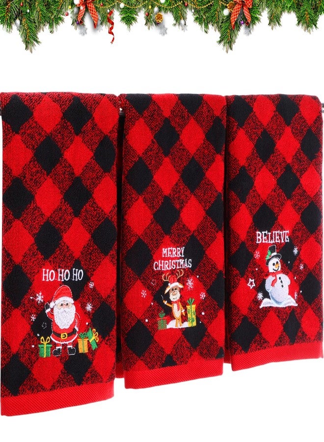Moukeren 3 Pack Christmas Bath Hand Towels Red Black Buffalo Plaid Kitchen Bathroom Decorations 13.78 x 24.8 in Embroidery Cotton Fingertip Dish Towel Cloths Set for Holiday Xmas Gift(Red,Winter) - Image 1