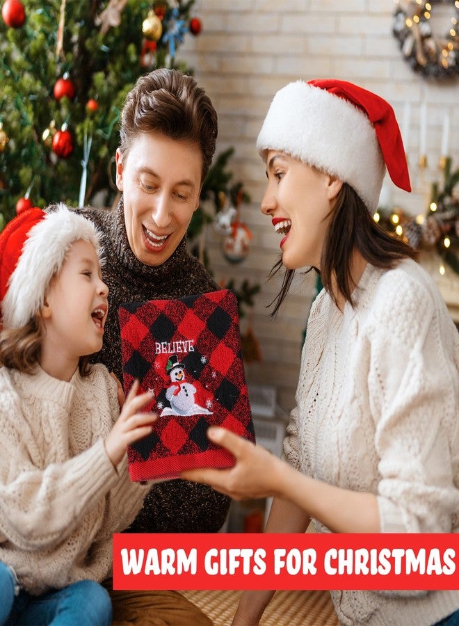 Moukeren 3 Pack Christmas Bath Hand Towels Red Black Buffalo Plaid Kitchen Bathroom Decorations 13.78 x 24.8 in Embroidery Cotton Fingertip Dish Towel Cloths Set for Holiday Xmas Gift(Red,Winter) - Image 5