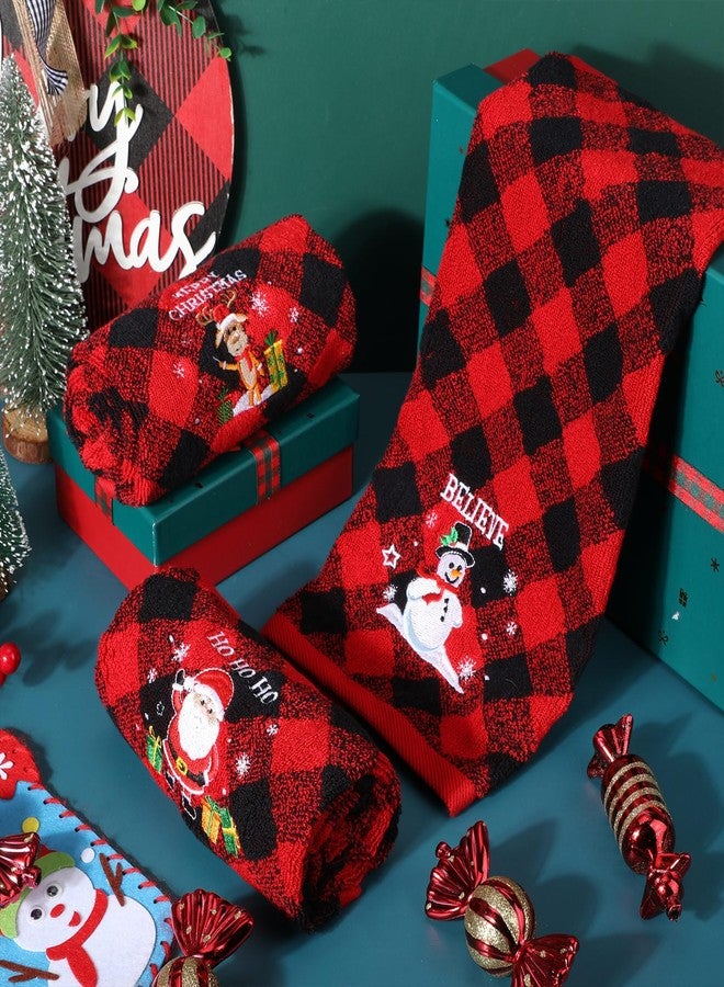 Moukeren 3 Pack Christmas Bath Hand Towels Red Black Buffalo Plaid Kitchen Bathroom Decorations 13.78 x 24.8 in Embroidery Cotton Fingertip Dish Towel Cloths Set for Holiday Xmas Gift(Red,Winter) - Image 4