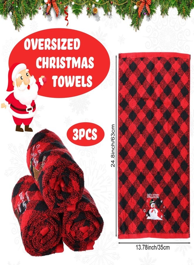 Moukeren 3 Pack Christmas Bath Hand Towels Red Black Buffalo Plaid Kitchen Bathroom Decorations 13.78 x 24.8 in Embroidery Cotton Fingertip Dish Towel Cloths Set for Holiday Xmas Gift(Red,Winter) - Image 2