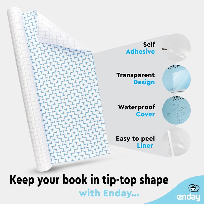 Enday Contact Paper Clear, 17.5” x 5-Feet, Transparent Self Adhesive Book and Textbook Covers for Paperbacks and Hard Covers, Plastic Protective Covering Contact Paper Roll, Acid Free – by - Image 3