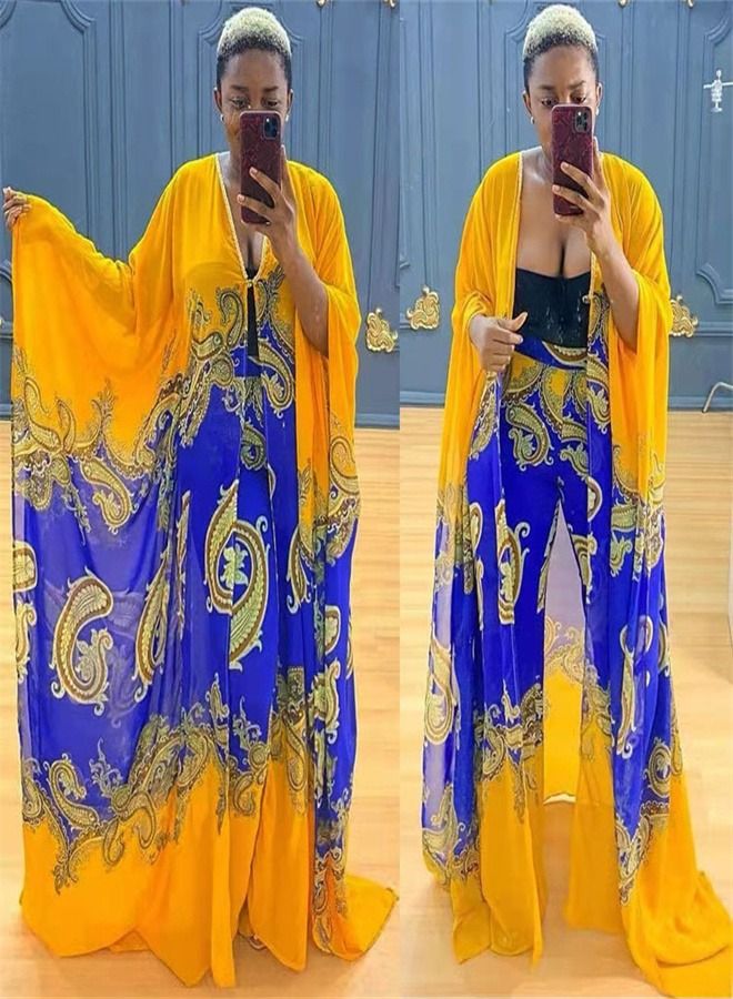 Loquat Chiffon Cardigan Loose Oversized Trousers Two-Piece Suit Abaya Multicolour