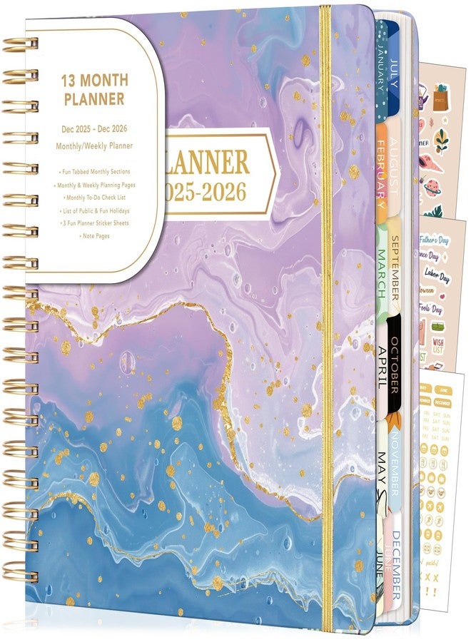 CAGIE 2026 Monthly Planners from December 2025 to December 2026 Hardcover Spiral Bound Calendar Marble Planner for Women with Stickers, Elastic Closure, Inner Pocket 8.3 x 9.1, Purple - Image 1