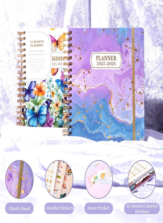 CAGIE 2026 Monthly Planners from December 2025 to December 2026 Hardcover Spiral Bound Calendar Marble Planner for Women with Stickers, Elastic Closure, Inner Pocket 8.3 x 9.1, Purple - Image 4