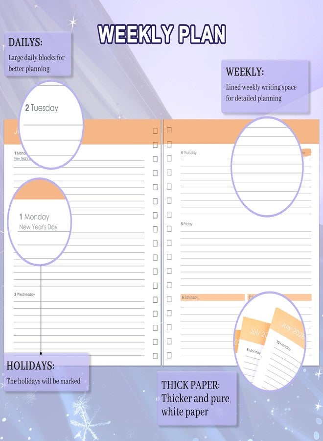 CAGIE 2026 Monthly Planners from December 2025 to December 2026 Hardcover Spiral Bound Calendar Marble Planner for Women with Stickers, Elastic Closure, Inner Pocket 8.3 x 9.1, Purple - Image 3