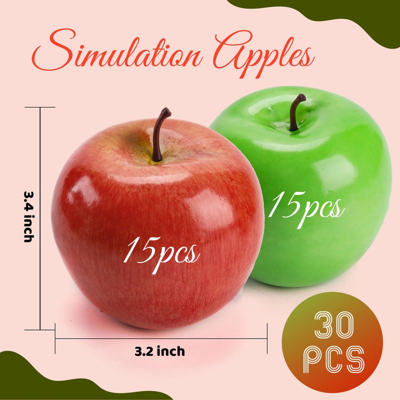 Toopify Toopify 30PCS Artificial Red and green Apples  Fake Fruit Lifelike Simulation Apples for Home Kitchen Table Basket Decoration  3.4"" x 3.2""  - Image 2
