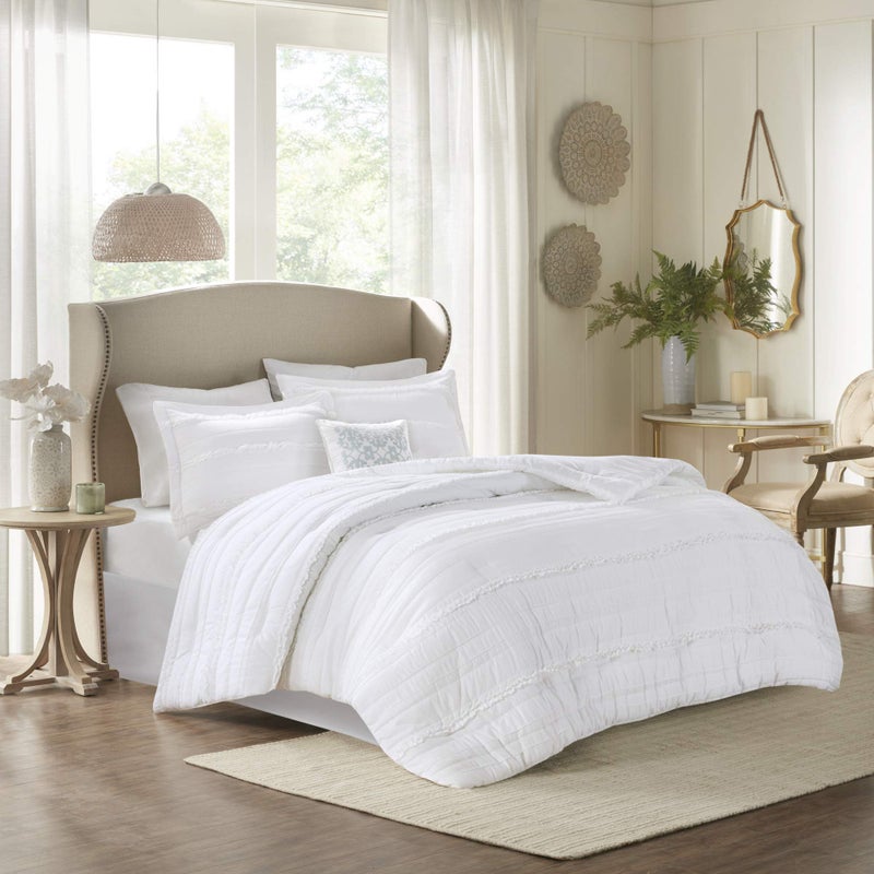 madison park Madison Park Celeste Comforter SetTextured Luxury Design All Season Down Alternative Bedding Matching Sham Decorative Pillows King104x92 White 5 Piece 