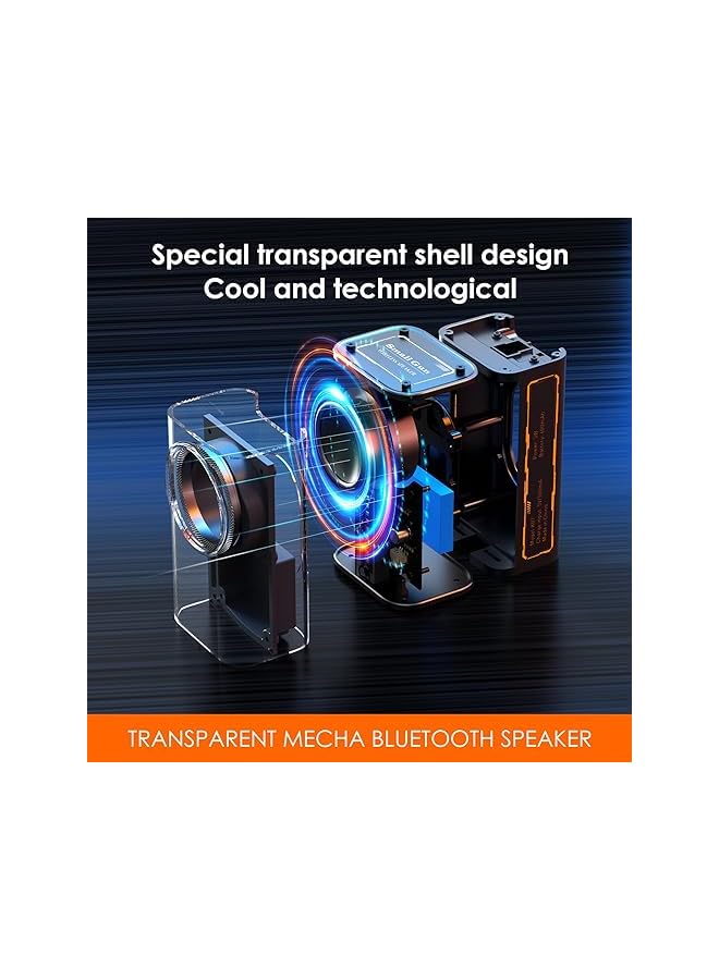 Excefore Portable Bluetooth Speaker With Lights Transparent Wireless Mini Bluetooth Speaker With Tws Hd Sound Bass And Colorful Lights For Office Home Shower Room Bike Car Black - Image 2