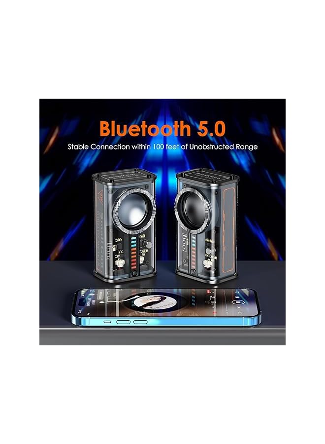 Excefore Portable Bluetooth Speaker With Lights Transparent Wireless Mini Bluetooth Speaker With Tws Hd Sound Bass And Colorful Lights For Office Home Shower Room Bike Car Black - Image 3