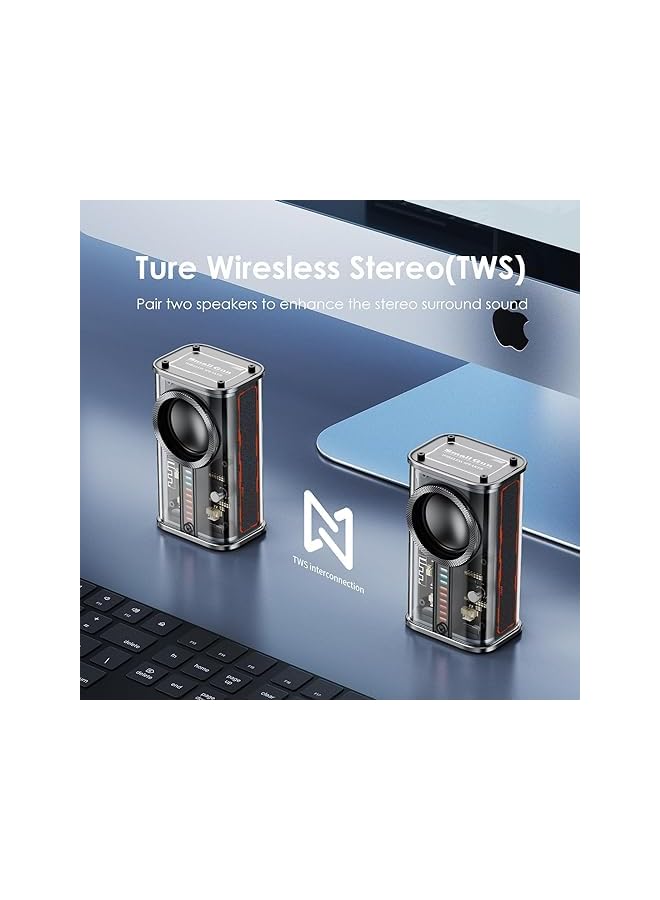 Excefore Portable Bluetooth Speaker With Lights Transparent Wireless Mini Bluetooth Speaker With Tws Hd Sound Bass And Colorful Lights For Office Home Shower Room Bike Car Black - Image 4