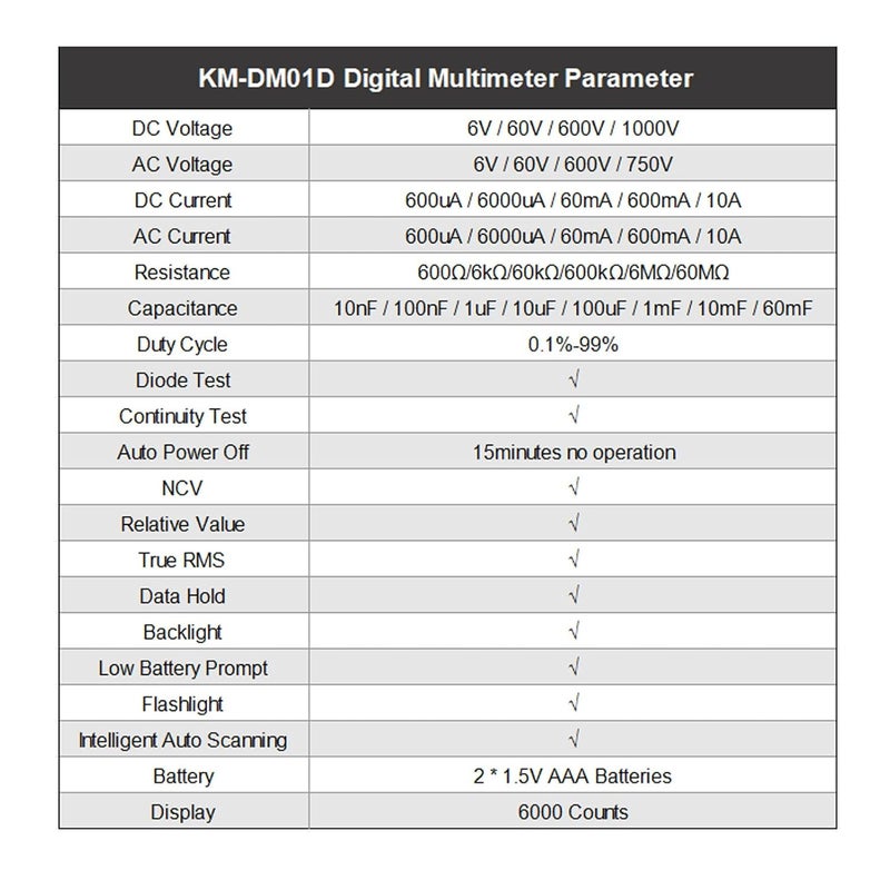 مقياس متعدد رقمي ذكي نطاق تلقائي 6000 عد كاشف جهد NCV تيار متردد وتيار مستمر شاشة LCD بإضاءة خلفية - Image 3