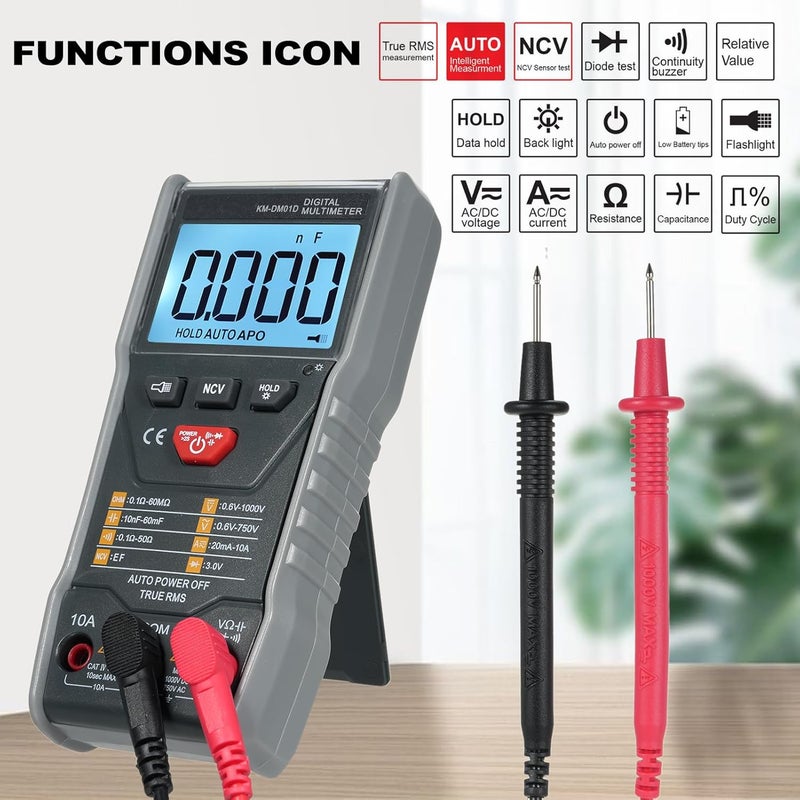 مقياس متعدد رقمي ذكي نطاق تلقائي 6000 عد كاشف جهد NCV تيار متردد وتيار مستمر شاشة LCD بإضاءة خلفية - Image 5