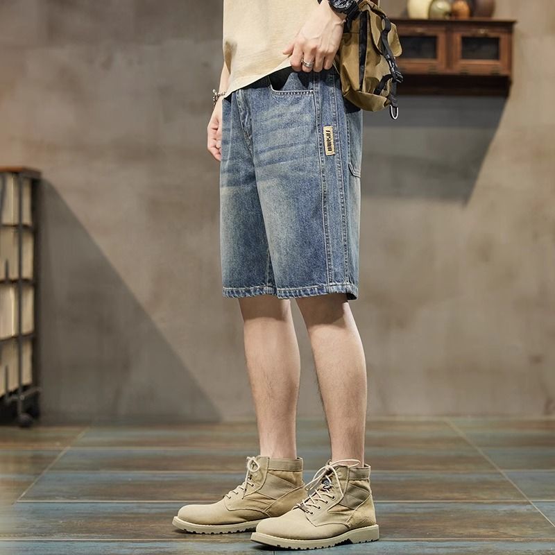 Generic Tooling Denim Shorts Mens Summer Thin Loose Trendy Brand American Casual Five-point Pants 2024 New Style breeches K1011 vintage blue