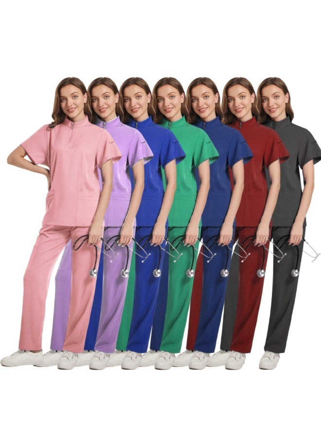 Loquat Womens Medical Scrubs Set Medical Uniform Set Light Purple - Image 4