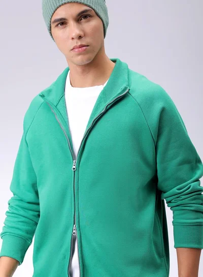 شركة المرآب الهندية Men Relaxed Fit Solid High neck Front Open High Neck Sweatshirt