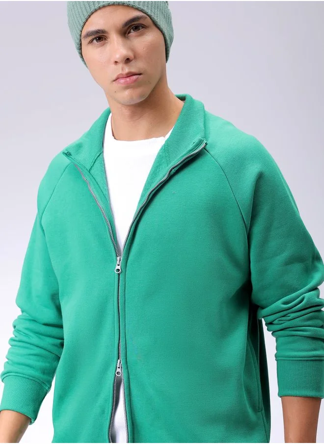 شركة المرآب الهندية Men Relaxed Fit Solid High neck Front Open High Neck Sweatshirt