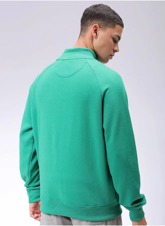 شركة المرآب الهندية Men Relaxed Fit Solid High neck Front Open High Neck Sweatshirt