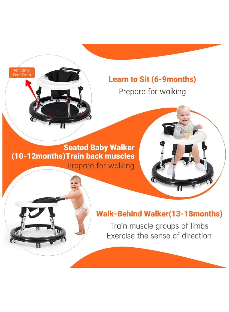 Gogoya Baby Walker with Wheels, Activity Center with Mute Wheels Anti-Rollover, 5-Position Height Adjustable Foldable Baby Walker for Boys and Girls from 6-18 Months with Footrest,Black - Image 3