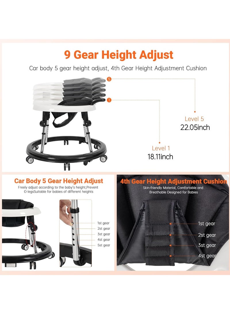 Gogoya Baby Walker with Wheels, Activity Center with Mute Wheels Anti-Rollover, 5-Position Height Adjustable Foldable Baby Walker for Boys and Girls from 6-18 Months with Footrest,Black - Image 4